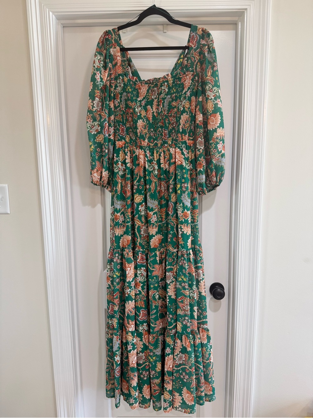 Baltic Born Green Floral Smocked Maxi Dress with Puff Sleeves - Picture 3 of 10